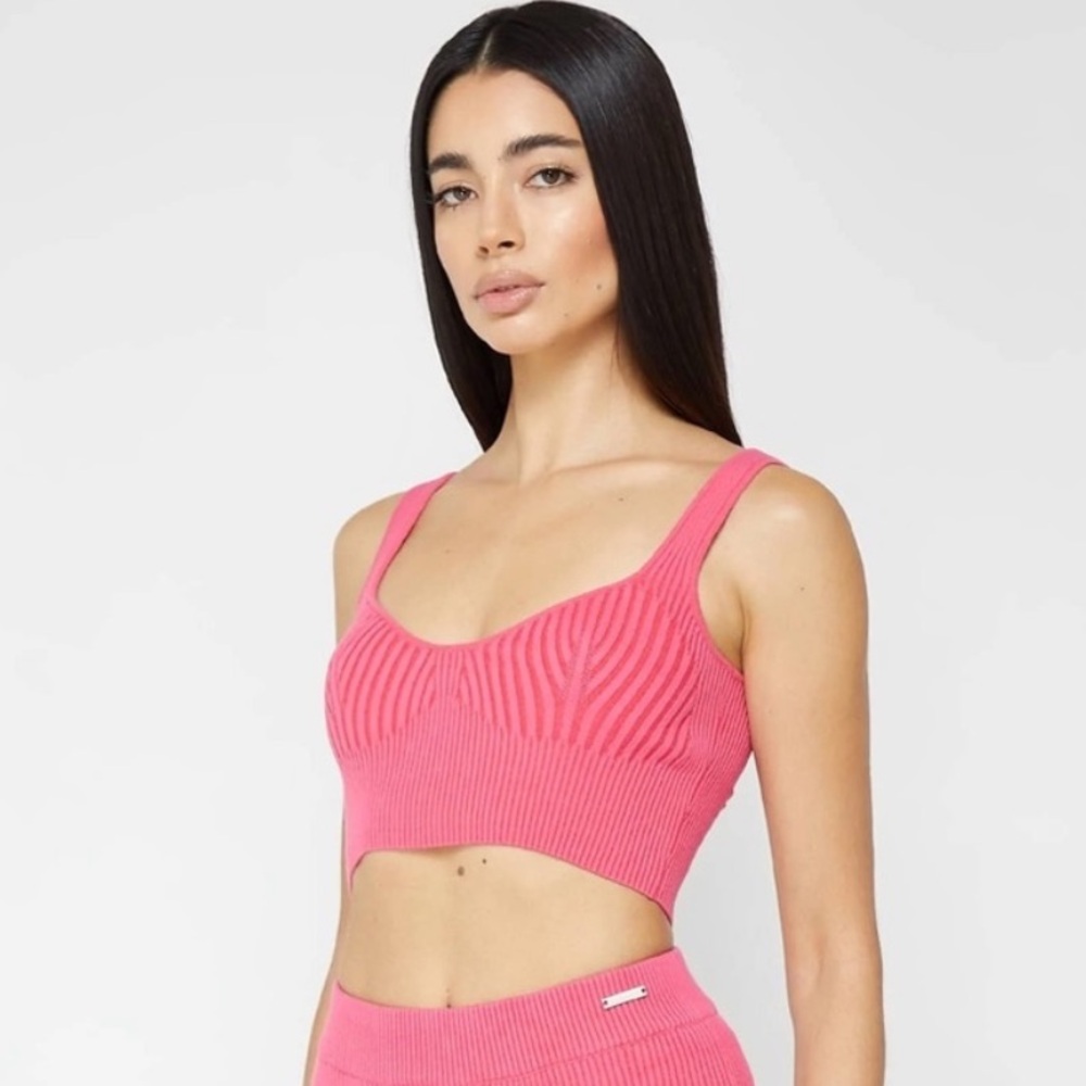 NWT Maniere De Voir Pink Ribbed Contour Crop Top - Picture 2 of 13